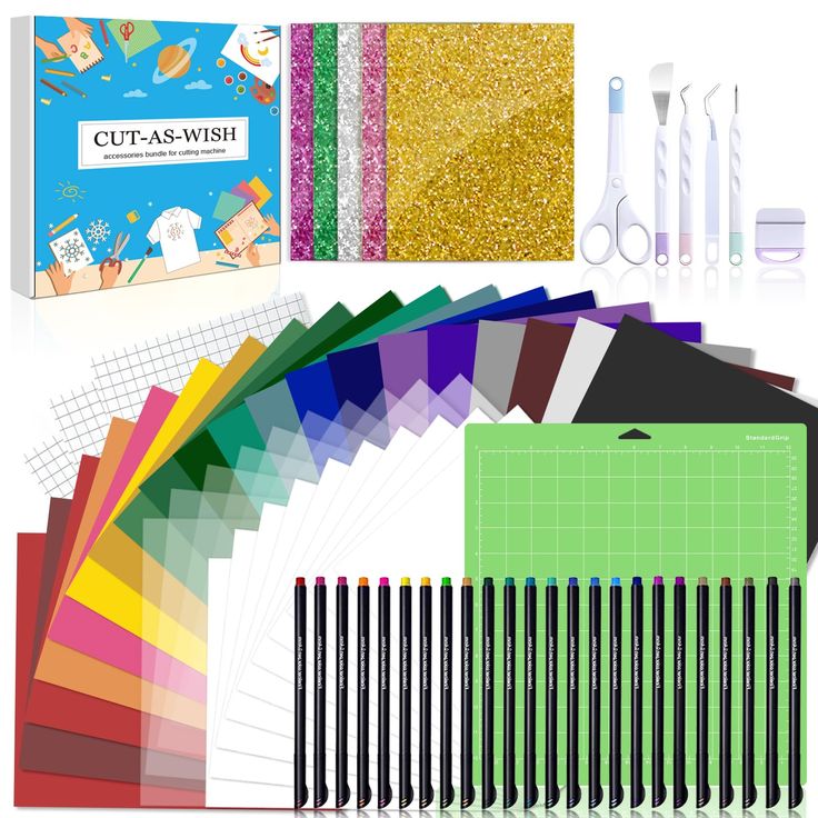 the contents of a craft kit including crayons, scissors and paper