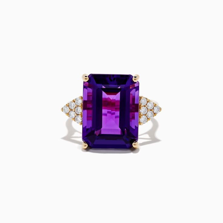 14K Yellow Gold Amethyst and Diamond Ring Luxury 14k Gold Purple Rings, Luxury Purple 14k Gold Rings, Purple Sapphire Ring With 14k Gold Prong Setting, Timeless Purple 14k Gold Rings, Purple Amethyst Ring With Prong Setting In 14k Gold, Purple 14k Gold Fine Jewelry Rings, Luxury 14k Gold Purple Jewelry, Luxury Amethyst Ring Emerald Cut, Luxury Emerald Cut Amethyst Ring