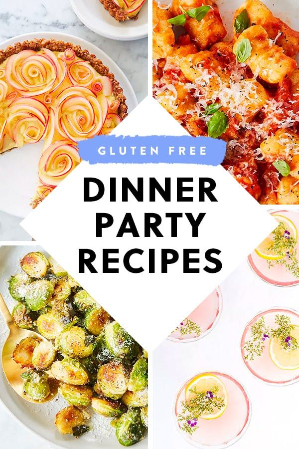 a collage of dinner party dishes with text overlay that reads gluten free dinner party recipes