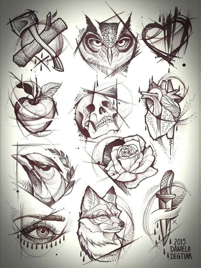 an image of tattoos on the back of a sheet of paper with skulls and roses