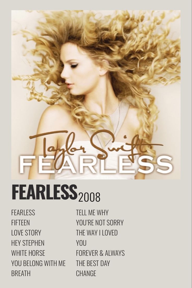 taylor swift's fearless album cover with her hair blowing in the wind and text that reads taylor swift fearless