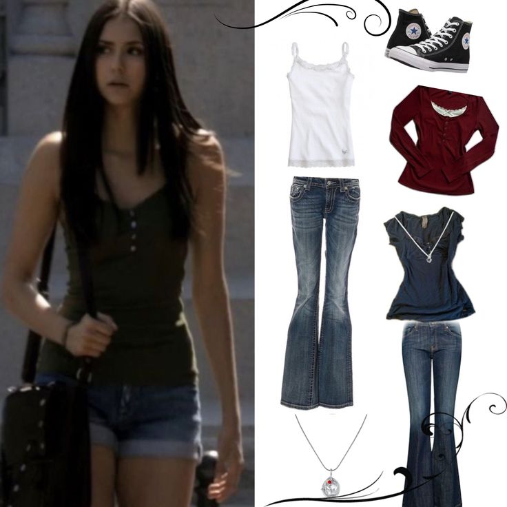 elena gilbert outfit fashion the vampire diaries tvd tvdu style clothes aesthetic 2000s 2000s Fashion Elena Gilbert, Elena Gilbert Jacket Outfit, Vampire Diaries Style Inspired Outfits, Elena Style Gilbert, Victorious Aesthetic Outfits, Elena Gilbert Outfit Ideas, Elena Gilbert Vampire Outfits, Tvd Outfits Elena Gilbert, Vampires Girlfriend Aesthetic Outfits