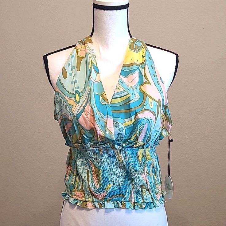 Cute Summer Halter Sexy Top. Women Large. Green, Yellow, Pink, Turquoise Color Swirls. New Wth Tags. I Have Many More Items Like This & In This Size In My Other Listings. Check Out My Closet!! Get A Discount On A Multiple (More Than 1 Item) Purchase & Pay Only 1 Price On Shipping! Fitted Multicolor V-neck Halter Top, Summer Party Camisole Top, Chic Multicolor Fitted Halter Top, Fitted Flirty Tops For Vacation, Flirty Fitted Tops For Vacation, Fitted Summer Party Blouse, Multicolor Halter Neck Top For Party, Multicolor V-neck Halter Top For Spring, Flirty Fitted Tops For Beach