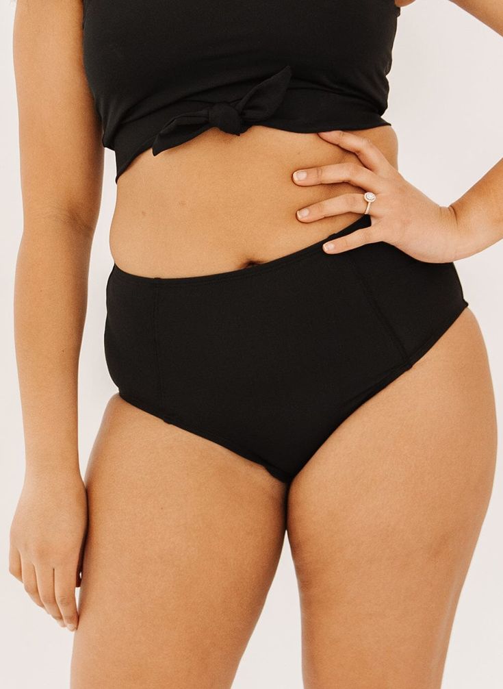 Photo of a woman wearing black high-waist swim bottoms Modest Swim, 32a Bra, Black High Waist, Princess Seams, High Waist Bottoms, Almost Perfect, Giving Back, Princess Seam, Black Bottoms