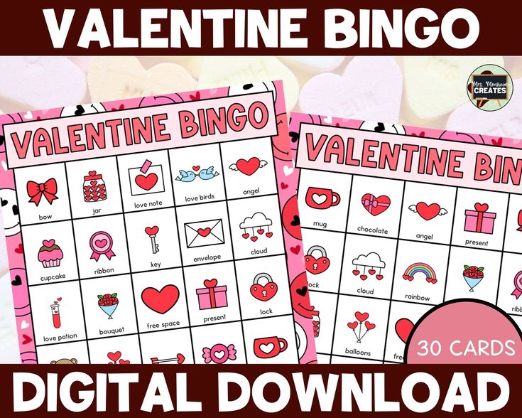 valentine's day bingo game with hearts on it