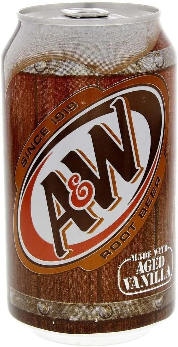 a can of root beer sitting on top of a table