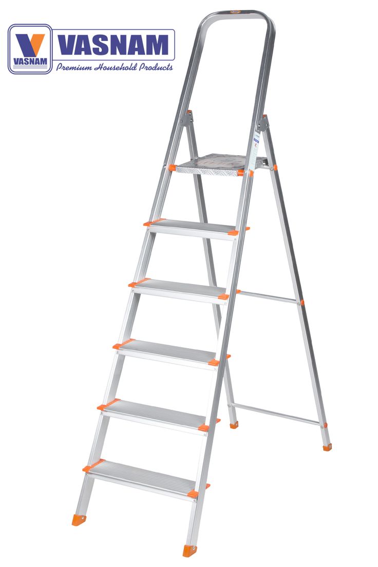 a silver ladder with orange steps