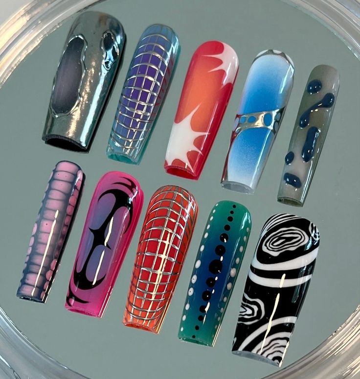 Rave Nails, All Nails, Tapered Square Nails, Retro Nails, Punk Nails, Airbrush Nails, Grunge Nails, Really Cute Nails, Crazy Nails