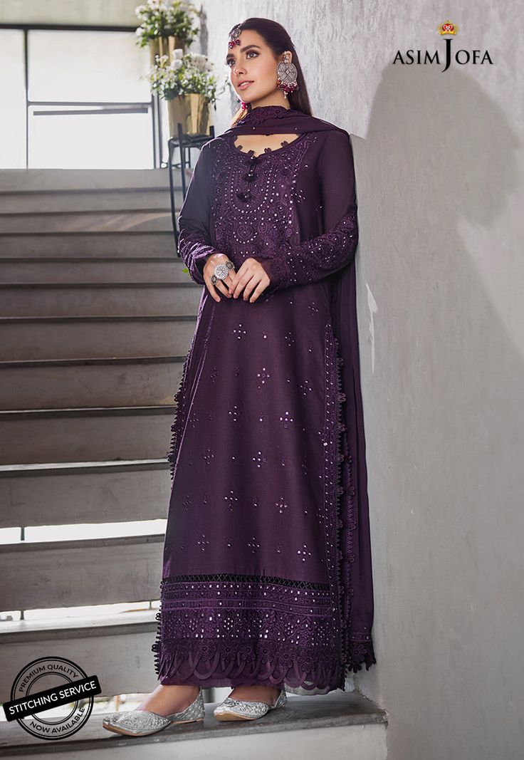 FABRIC: LAWNCOLOR: PURPLE PRODUCT DETAILS Iqra Aziz makes one skip a beat donning this deep purple ensemble encrusted with mirrored 7mm sequins used in typical chickankari pattern sprawled on premium lawn base topped with diaphanous chiffon heavily decked dupatta and solid dyed pants in same shade.DESIGN DETAILS:1 Embroidered Neckline2 Embroidered Sleeves0.5 Meters Dyed Lawn for Sleeves30” Daman Border Front30” Daman Border Back1.25 Meters Embroidered Botis For Front1.25 Meters Embroidered Botis Dyed Pants, Shade Design, Asim Jofa, Iqra Aziz, Summer Lawn, Beige Bag, Eid Collection, Embroidered Neckline, Pakistani Designers