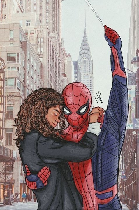 spider - man and woman hugging in the city