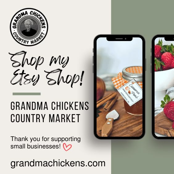 an advertisement for grandma chicken's country market with two cell phones displaying the same image