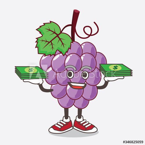 grape fruit cartoon mascot character holding money