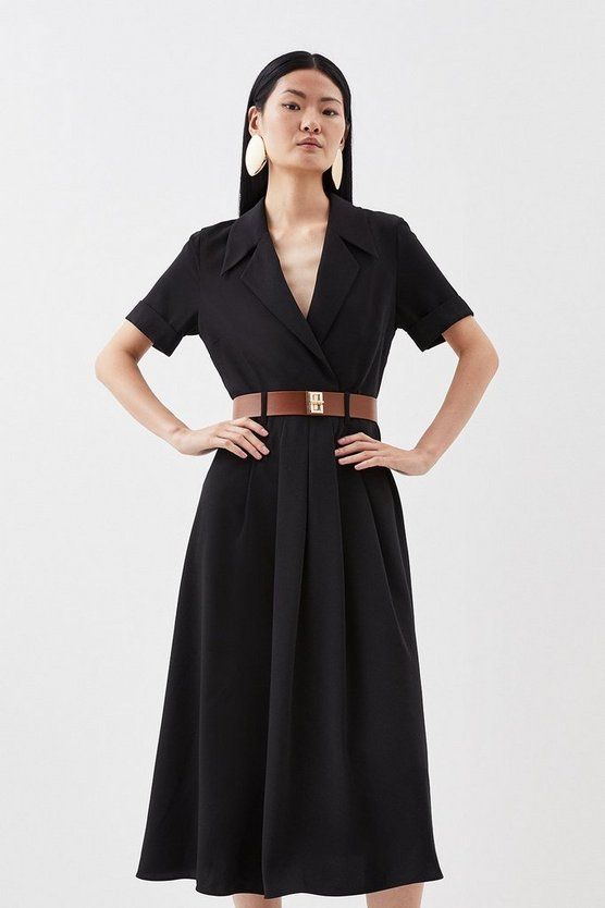 Soft Tailored Belted Midi Dress | Karen Millen Soft Tailoring, Belted Midi Dress, Tailored Dress, Office Dresses, Karen Millen, Personal Shopper, Fashion Face, Belted Dress, Style Ideas