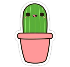 a green cactus in a pink pot with eyes and nose sticker on the side