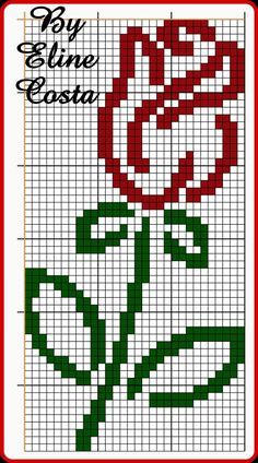 a cross stitch pattern with a red rose on it