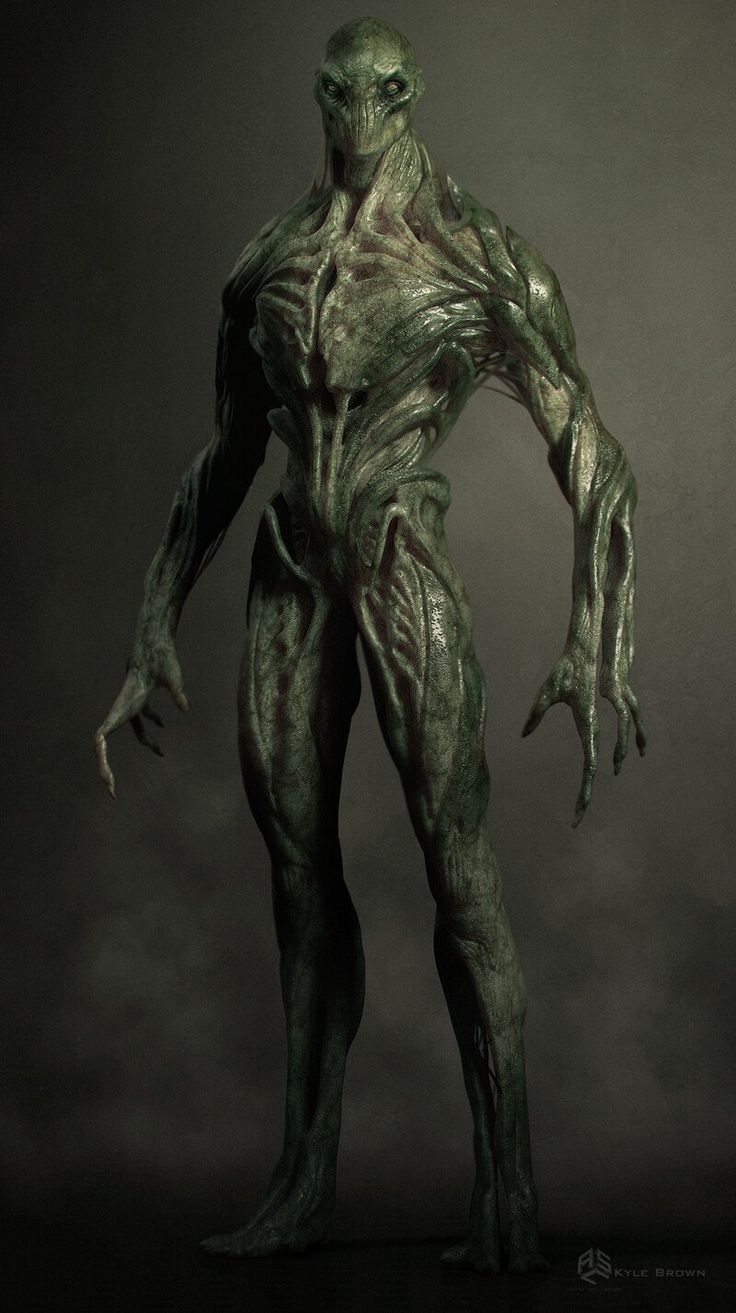 an alien like creature standing in front of a dark background