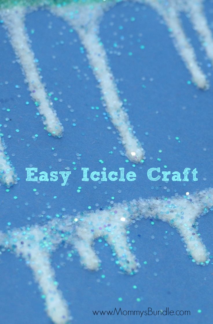 the words easy icicle craft are written in white frosting on a blue surface