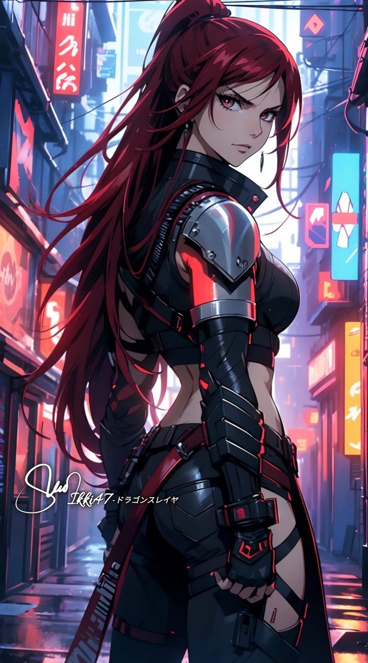 Character Tail Design, Fairy Tail Erza Scarlet Fanart, Cyberpunk Samurai Character Art, Erza Scarlet Wallpapers, Dnd Female Character Concept, Erza Scarlet Fanart, Fairy Tail Fanart, Erza Fairy Tail, Fairy Warrior