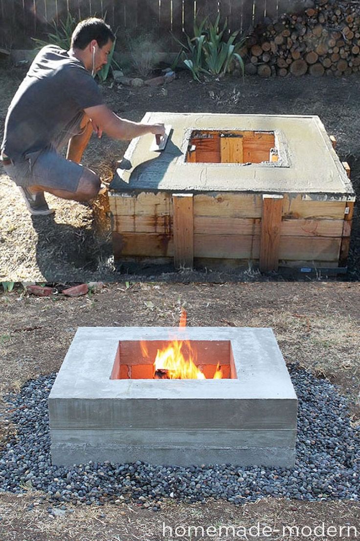 a man is working on an outdoor fire pit