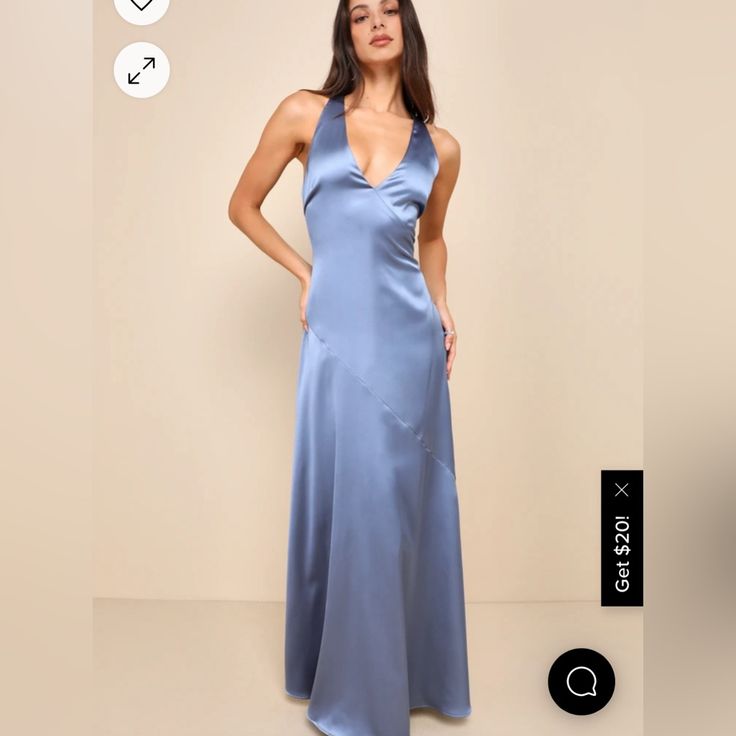 New With Tags Slate Blue Satin Dress Small Lulus Slate Blue, Lily Modern Family Blue Dress, Cross Back Prom Dress, Long Dusty Blue Dress, Sea Glass Dress Bridesmaid, Long Blue Gown, Blue Winter Wedding Guest Dress, Light Blue Long Prom Dresses, Simple Navy Prom Dress