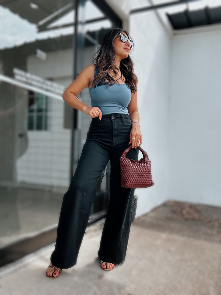 STRAIGHT WIDE LEG DENIM PANTS Size + Fit - Model is wearing size S Wide Leg Denim Pants, Long Midi Dress, Top Graphic Tees, Jogger Jeans, Wide Leg Denim, Dress Romper, Blazer Coat, Clothes Gift, Dresses With Leggings