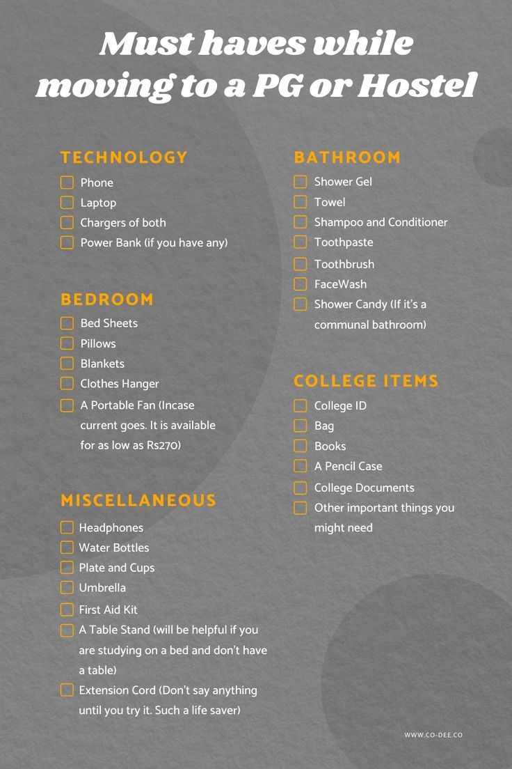 a poster with the words must have while moving to a p g or hostel