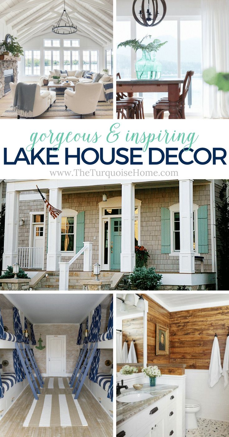 a collage of photos with the words gorgeous and inviting lake house decor on it