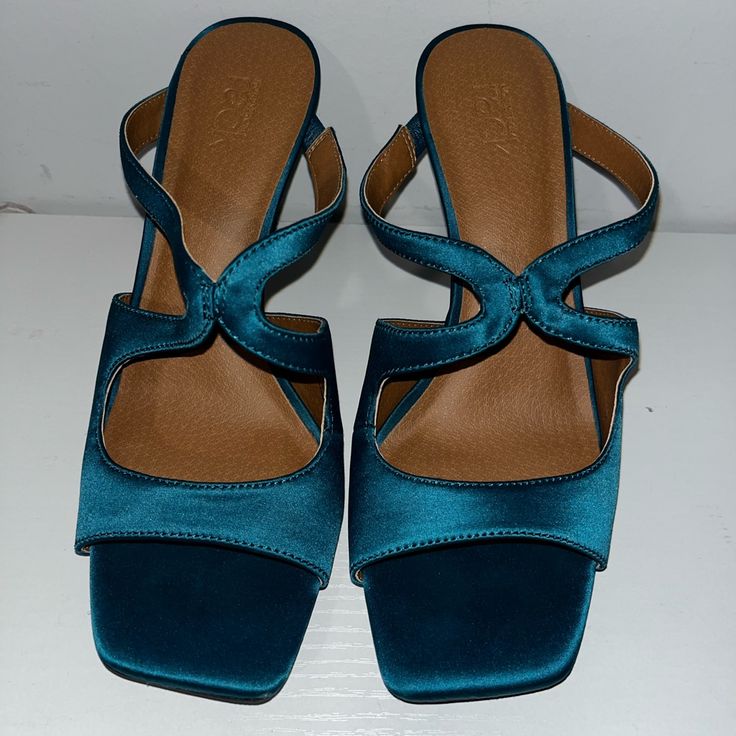 Turquoise Satin Starpy Heeled Sandal | Size 7 | Never Worn Turquoise Ankle Strap Heels For Summer, Summer Turquoise Ankle Strap Heels, Nordstrom Heels With Round Toe For Spring, Chic Turquoise Open Toe Sandals, Nordstrom High Heels For Spring, Turquoise Open Toe Sandals For Party, Turquoise Closed Toe Sandals For Summer, Closed Toe Turquoise Sandals For Summer, Chic Turquoise Sandals For Summer