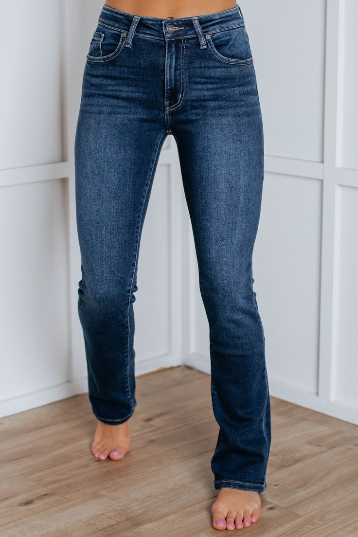 Details: Zaxton KanCan Slim Bootcut Jeans No Distressing Fading/Whiskering High Rise  Slim Bootcut Fit Good Stretch Zipper Fly with Button Closure Available in Dark Wash Rise: 10" Inseam: 32" Material: 92.7% Cotton, 5.7% Polyester, and 1.6% Spandex We are recommending true to size for most comfort! Slim Bootcut Jeans, Dream Outfits, Comfy Sandals, Closet Goals, Best Stretches, Stylish Sandals, Stylish Boots, Comfortable Flats, Stay Motivated