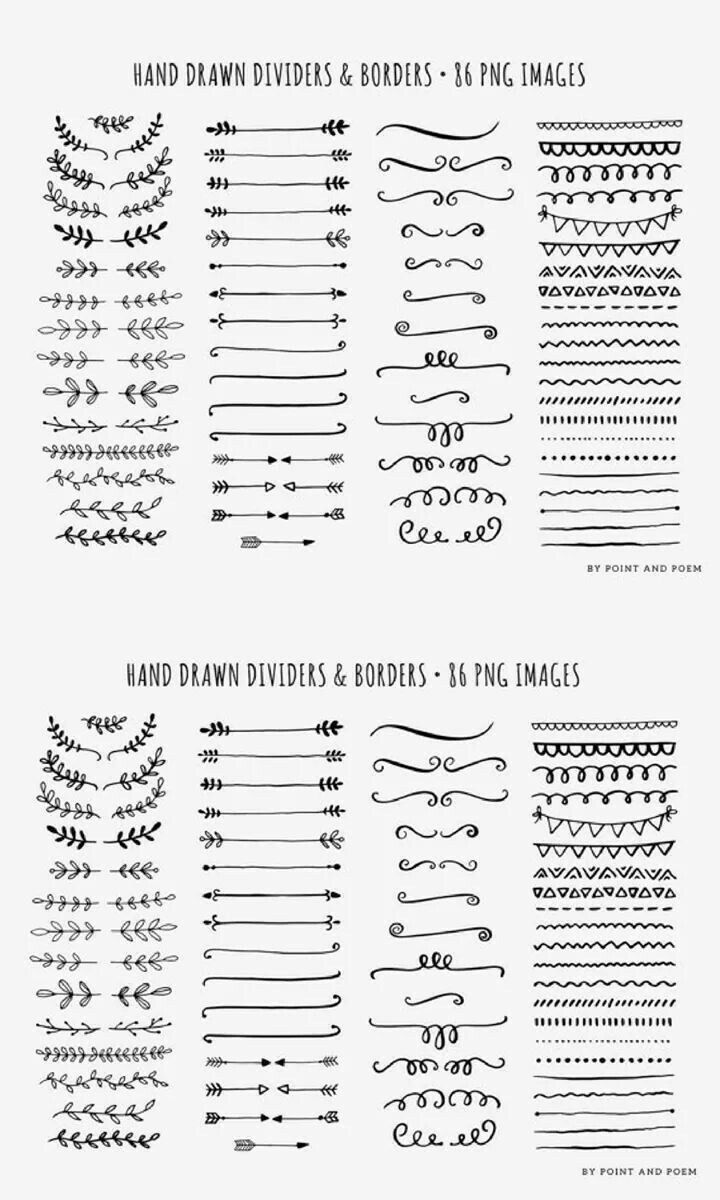 hand drawn dividers and borders for photoshopped with the text'hand drawn dividers & borders '