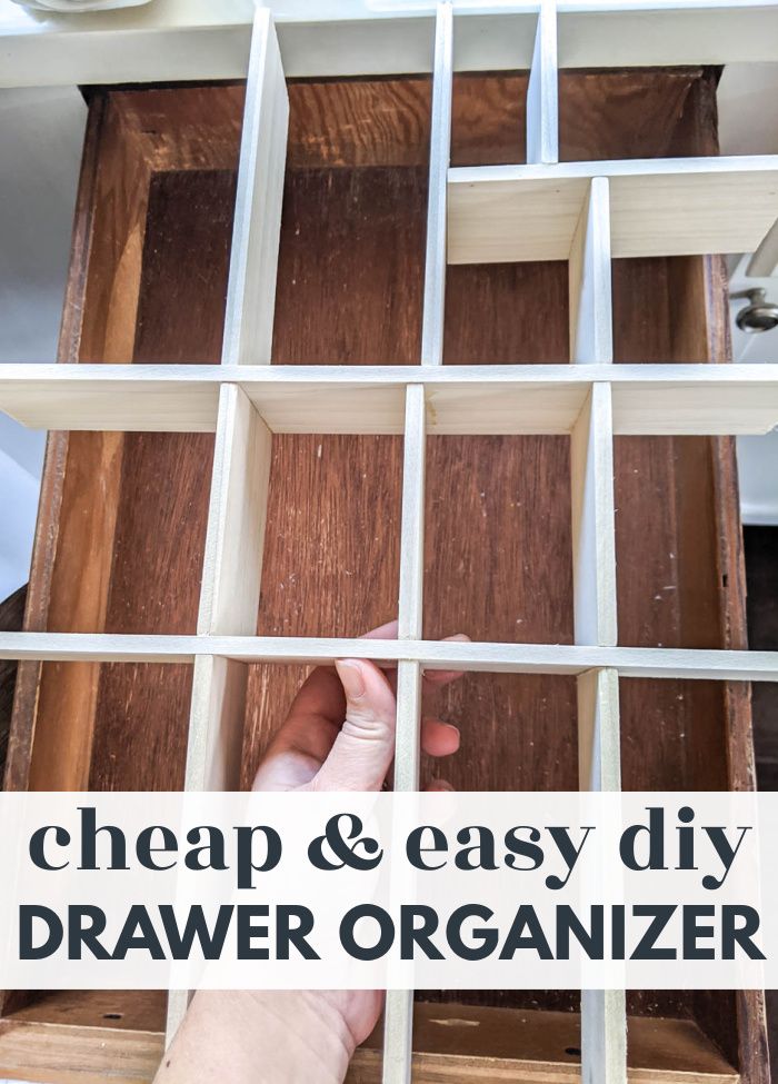 a person is holding a drawer with the words cheap and easy diy drawer organizer on it