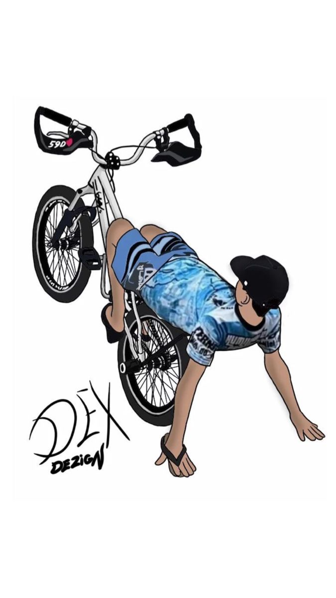 a drawing of a person on a bike doing a handstand with one hand