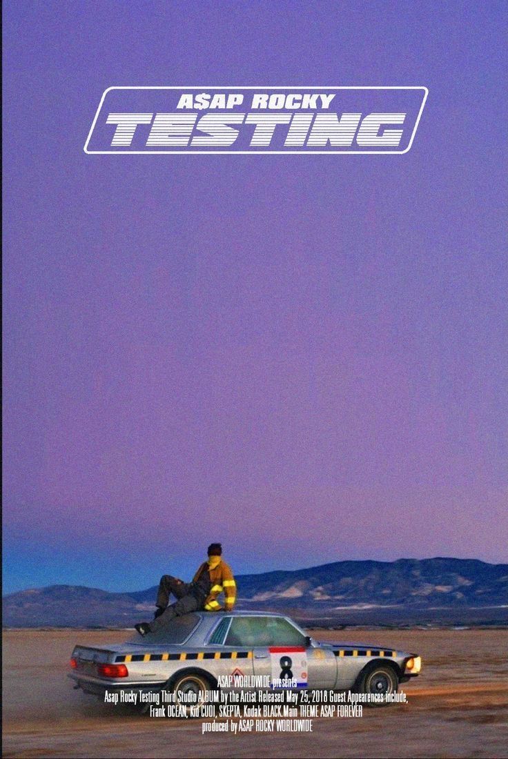 a movie poster with a man sitting on top of a car in the middle of nowhere