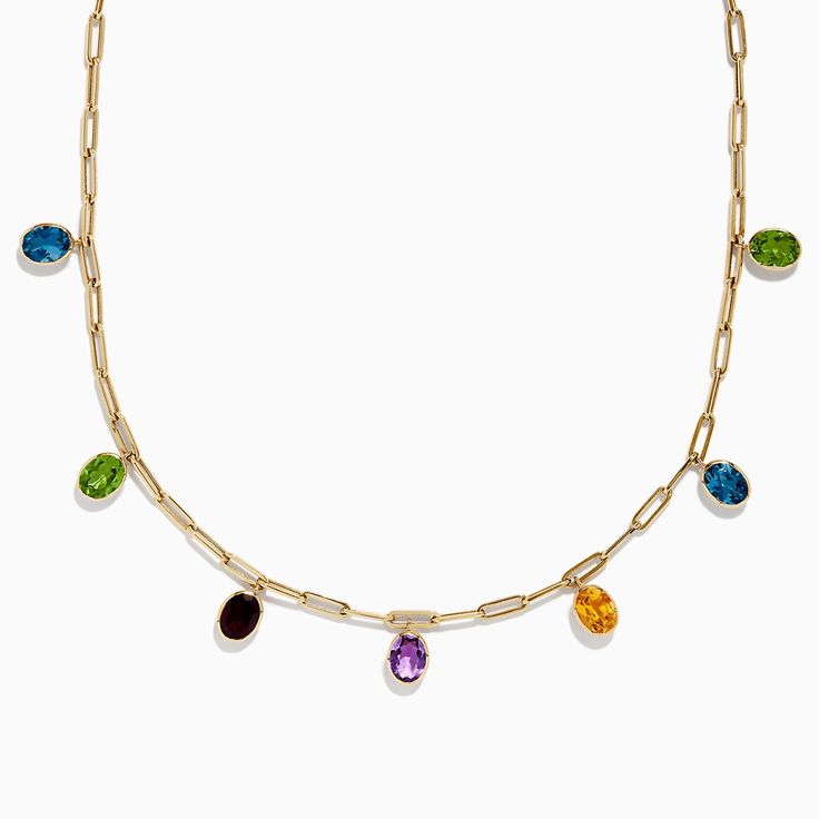 Effy Mosaic 14K Yellow Gold Multi Gemstone Charm Necklace 14k Yellow Gold Necklace With Gemstone Accents, 14k Gold Yellow Gold Necklace With Stones, Gold Oval Multi-stone Necklace, Effy Jewelry, Crown Jewels, Gold Yellow, Charm Necklace, Mosaic, Yellow Gold