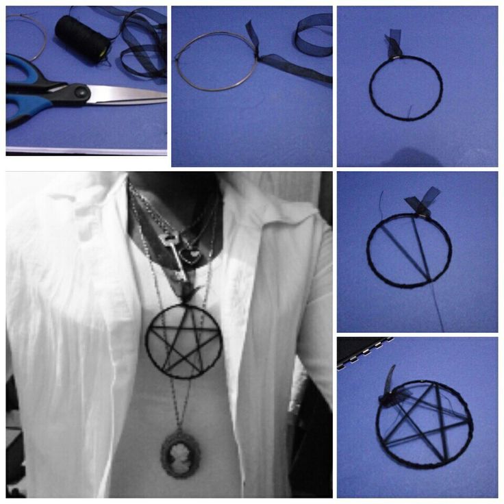 several pictures of different types of necklaces and scissors