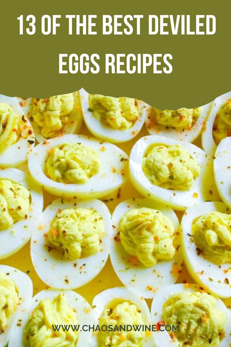 deviled eggs with the words 13 of the best deviled eggs recipes on it