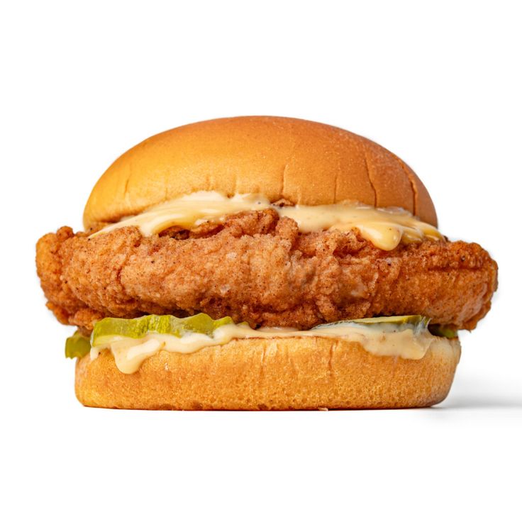 a chicken sandwich with mayonnaise and lettuce on a white background,