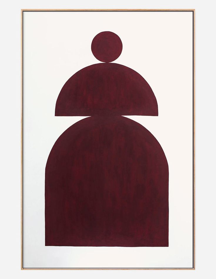 an abstract painting with a red dome on it's side and a white background