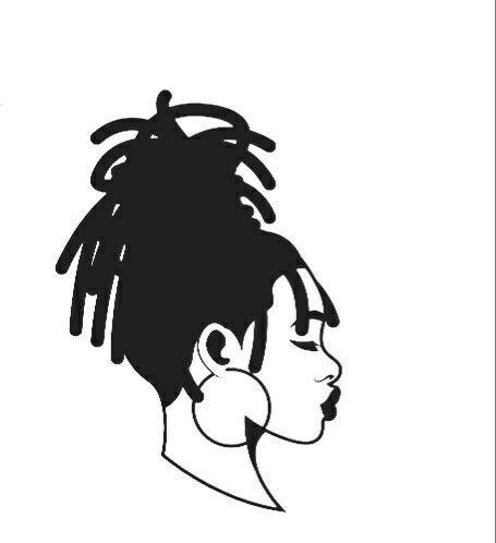 a black and white drawing of a woman's head with dreadlocks on her hair