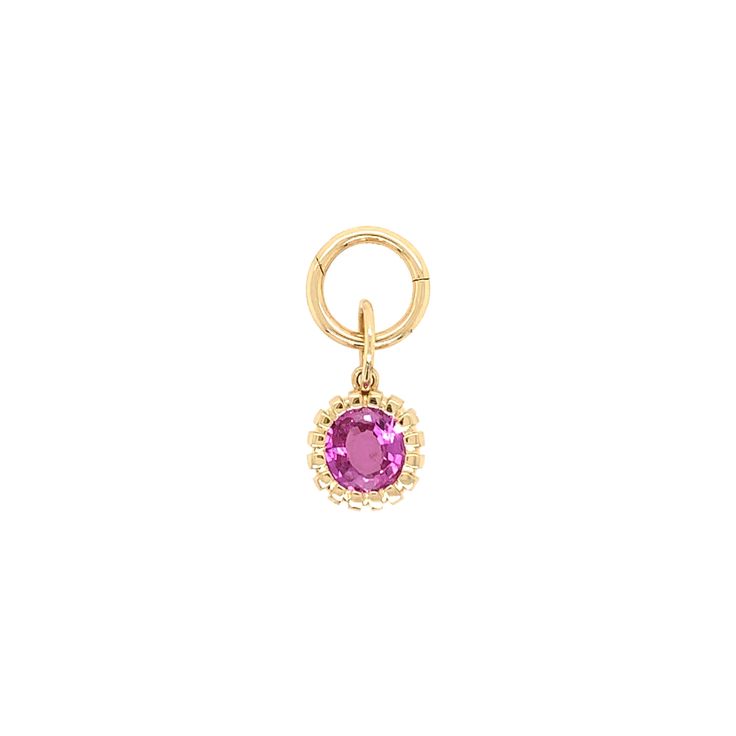 Pink Sapphire Scalloped Bezel Charm  14K Yellow Gold 1.45 Pink Sapphire Carat Weight 0.34 Diameter Pink Sapphire, Sapphire, Yellow Gold, Pendant Necklace, Yellow, Pendant, Pink, Gold