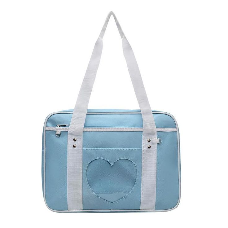 You'll want to rock this kawaii pastel duffle bag everyday!Spacious enough to be used as a gym bag, or overnight bag, or your everyday purse! Made of quality materials that stand the test of time, with beautiful little details like transparent hearts! Includes a long strap or handles, for multiple wearing options! Secure zipper keeps your personal items safe and secure, with multiple pockets. Available in multiple colors to suit your personal kawaii fashion aesthetic! Size: 40x25x12cm Pink School Bags, Japanese Preppy, Pastel Handbags, Japanese School Bag, Ita Bag, Everyday Purse, Girls Handbags, Heart Bag, Girls Bags