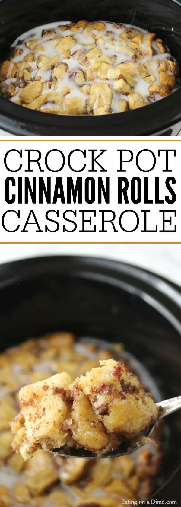 the crock pot cinnamon rolls casserole is ready to be eaten and served