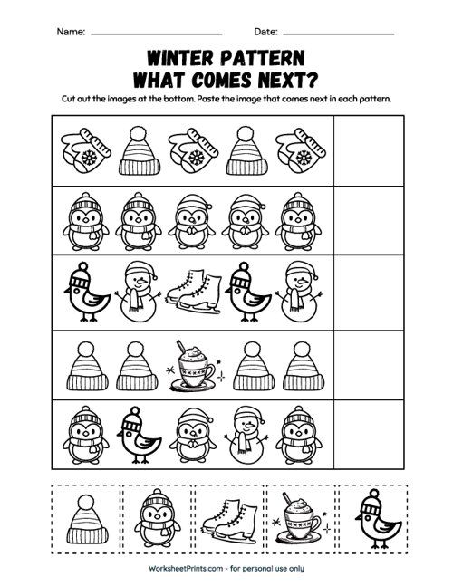 winter pattern worksheet for kids