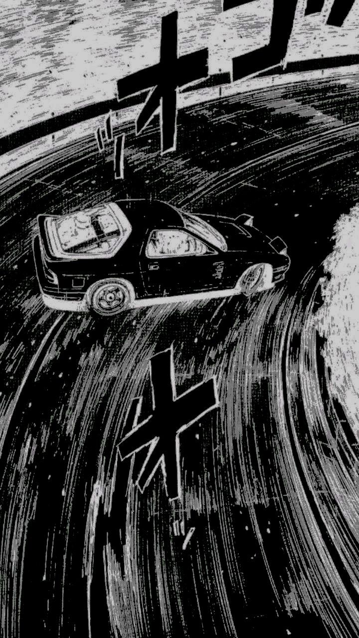 a black and white drawing of a car driving down a road with crosses on it