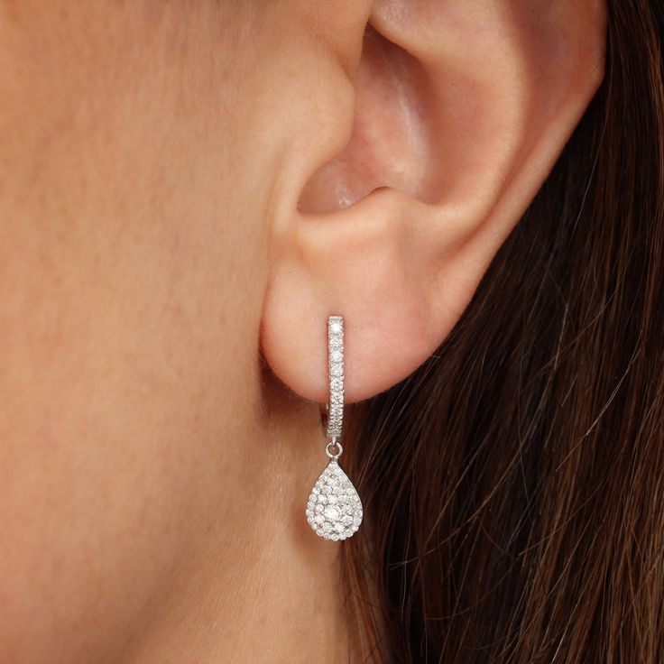 "Pear Diamond Drops Dangle Earrings, beautiful, whimsical luxurious diamond earrings 14K white gold, gift for her, anniversary gift. Can be custom-made made with black diamonds, rubies, or sapphires. D E T A I L S : ♥ Stones: 92 Natural Diamonds, conflict-free 0.70ct (for the pair), clarity VS, color F.  ♥ Gold: 14K solid gold. Yellow gold, white gold, rose gold. ♥ Earrings size: 26X6mm Please select your wanted gold color in the drop-down menu. ♥️♥️♥️ Service ♥️ Free IGL Jewelry Certificates: including evaluation for insurance; the certificate is free of charge if you request it when placing your order. (Takes additionaltwo2 business days). ♥️ Lead time: please allow 3-5 weeks; all items are handmade per order. ♥️ Free Shipping: This item is shipped with express shipping within g 3-5 busi Exquisite White Gold Drop Diamond Earrings, Exquisite White Gold Teardrop Bridal Earrings, Exquisite White Gold Dangle Diamond Earrings, Exquisite White Gold Diamond Dangle Earrings, Luxury Diamond Accents Teardrop Earrings For Gift, Luxury Teardrop Earrings With Diamond Accents As Gift, Exquisite White Gold Teardrop Earrings, White Pear-shaped Diamond Earrings In Sterling Silver, Diamond Briolette Earrings For Anniversary