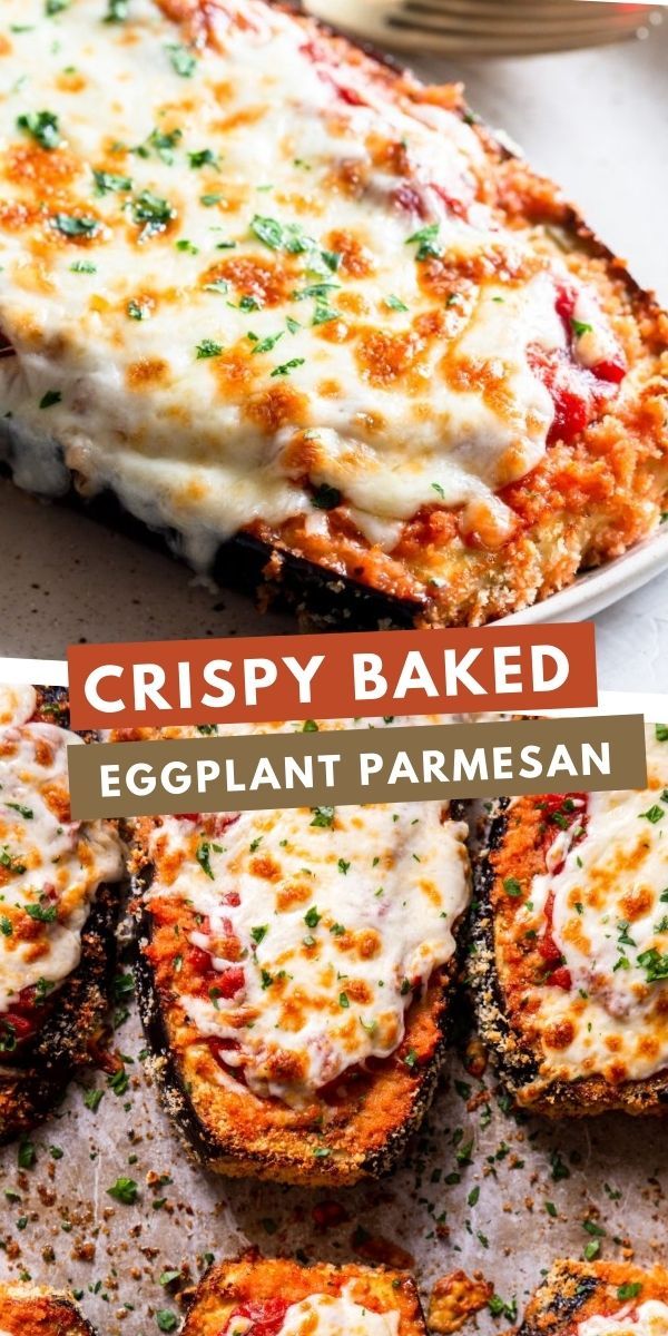 crispy baked eggplant parmesan bread on a plate