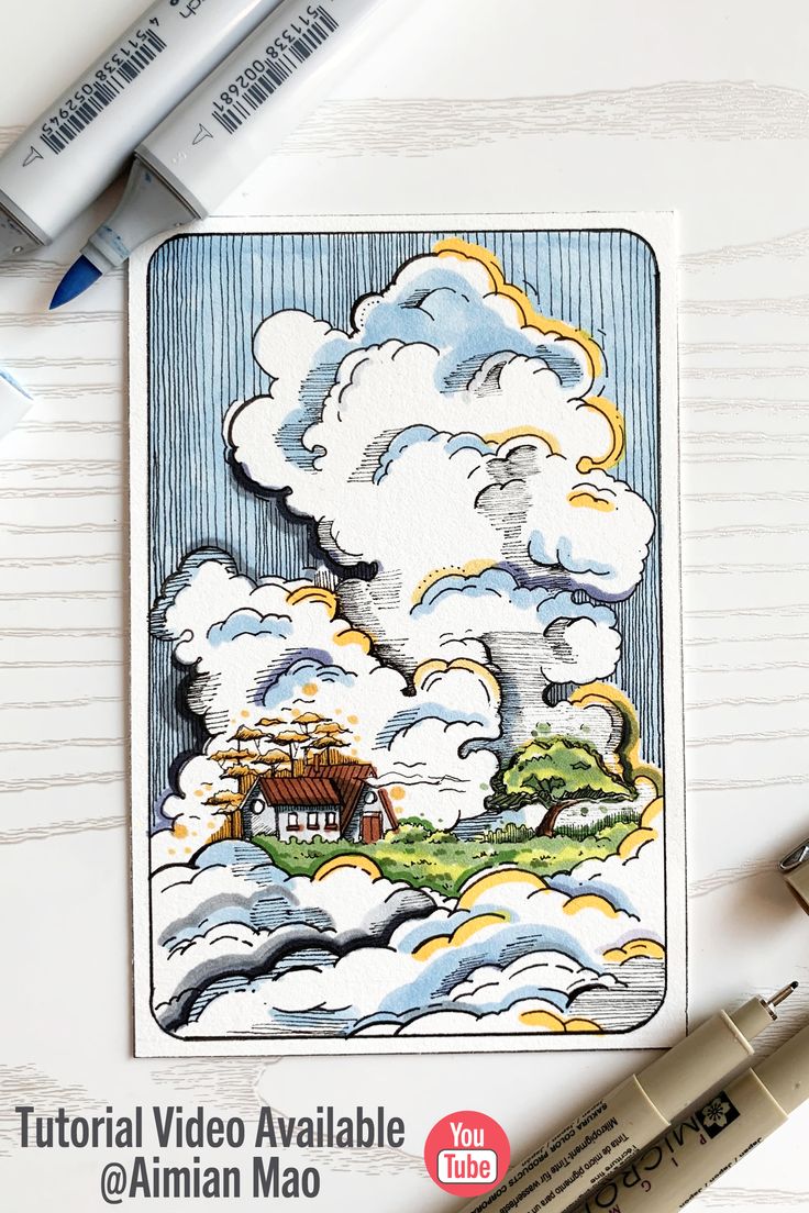 an image of clouds and trees on a table