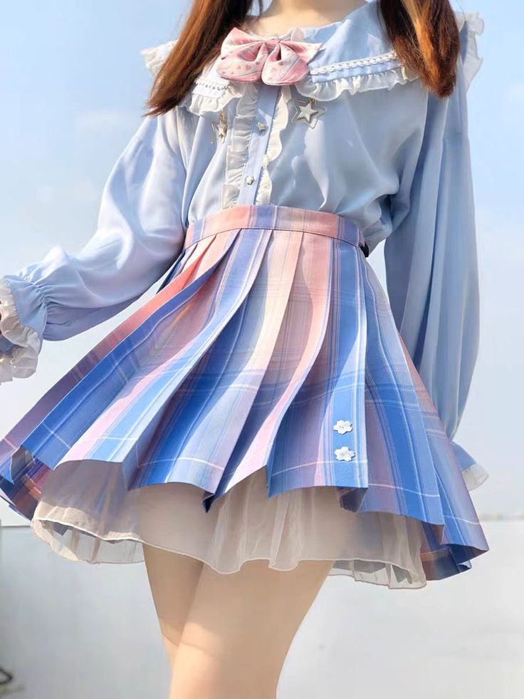 Sakura Lolipop Sky Jk Uniform Skirts Cute Pleated Mini Skirt For Spring, Trendy Pleated School Skirt, Spring Mini Skirt With Ruffles For School, Trendy Pleated Skirt For School, Casual Blue Skirt With Accordion Pleats, Cute Pleated School Skirt, Spring Retro Mini Pleated Skirt, Retro Pleated Mini Skirt For School, Retro Mini Pleated Skirt For Spring