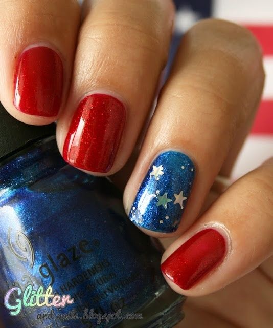 4th of July nails. Do It Yourself Nails, Patriotic Nails, Fourth Of July Nails, Manicure Gel, Colorful Nails, 4th Of July Nails, July Nails, Blue Nail, Cute Nail Designs