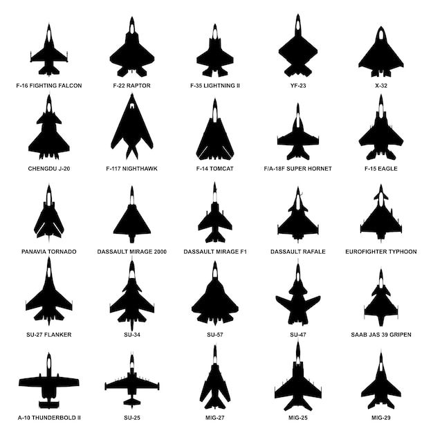 the silhouettes of fighter jets are shown in black and white